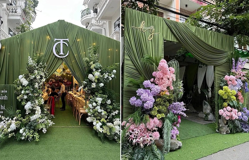 ảnh rạp đám cưới ở quê màu xanh lá