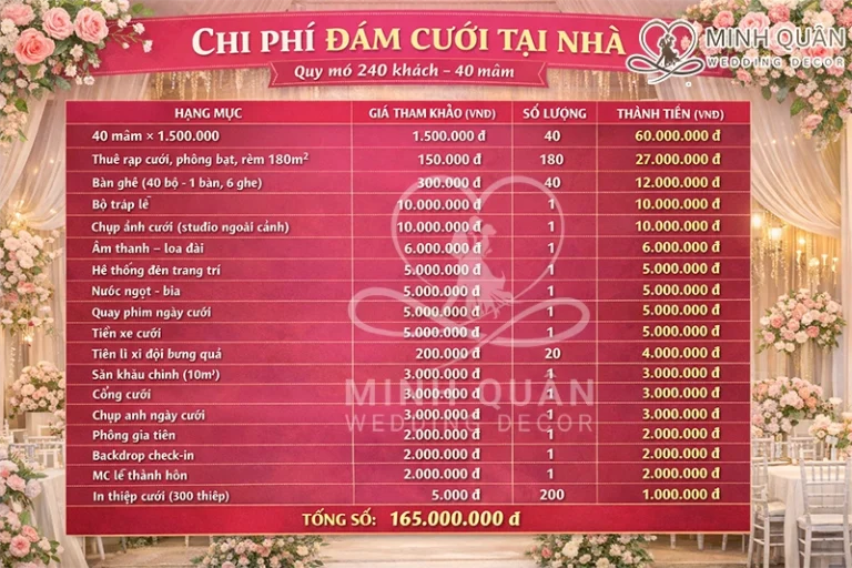 chi phí đám cưới excel